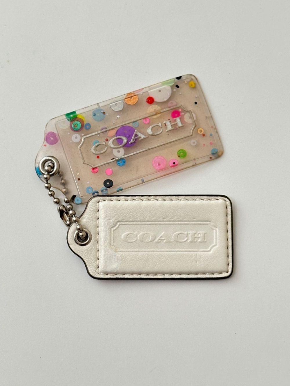 Coach Poppy Confetti XL Clear Confetti and White Leather Hangtag